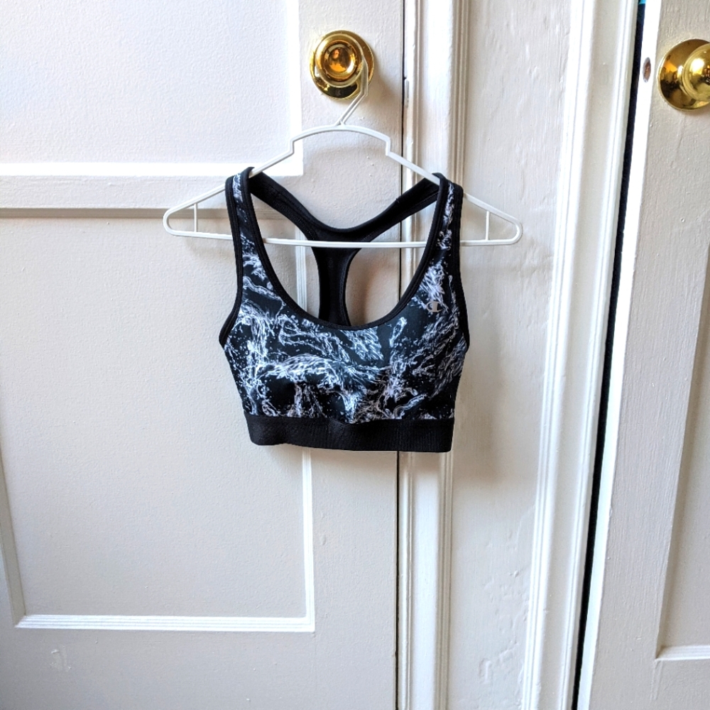 Champion black water tide print racerback sports bra NWOT size small
